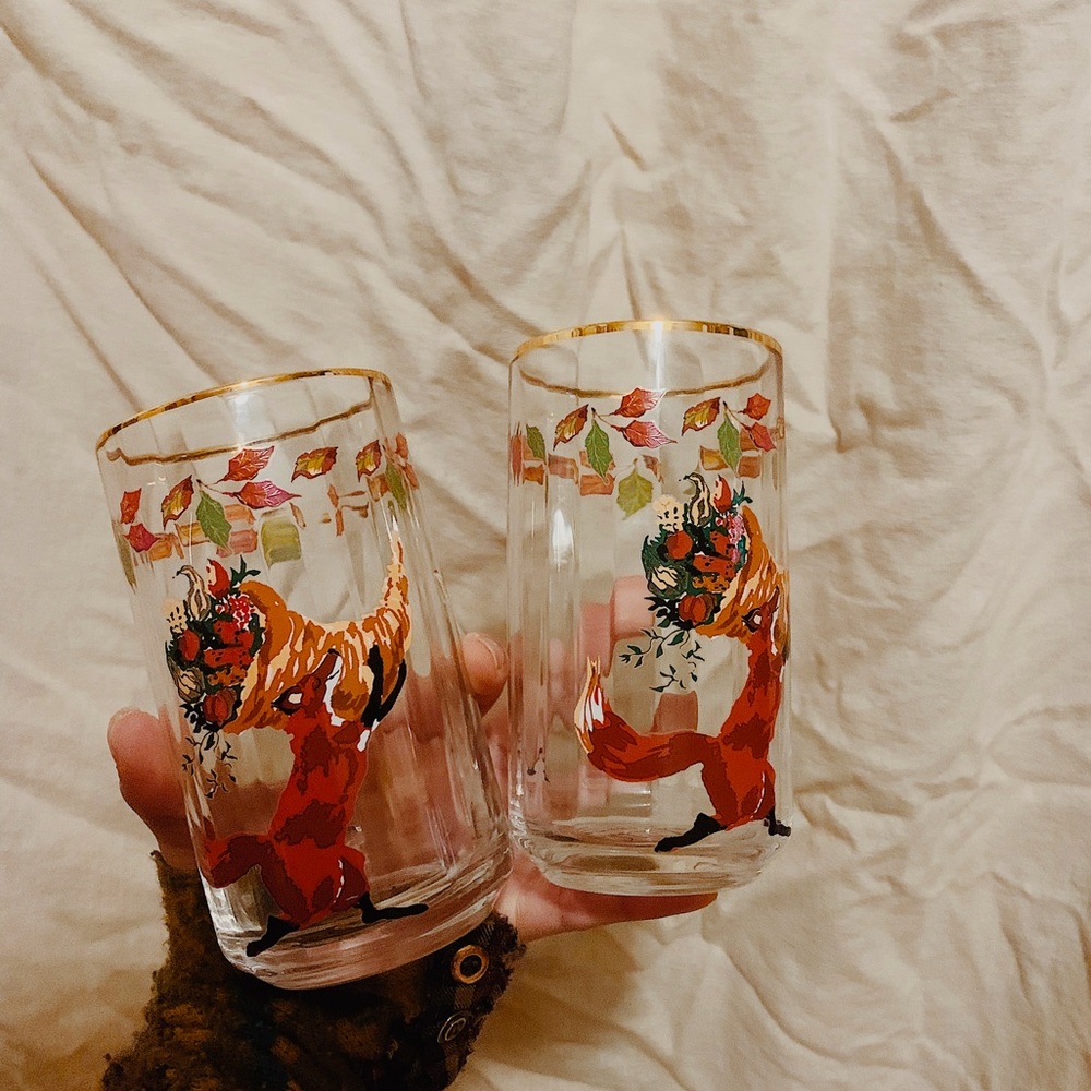 Anthropologie fox fall themed water glasses juice glasses set of two
